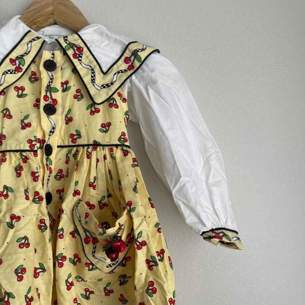 Vintage‎ Daisy Kingdom Yellow Cherry Print Button Front Dress